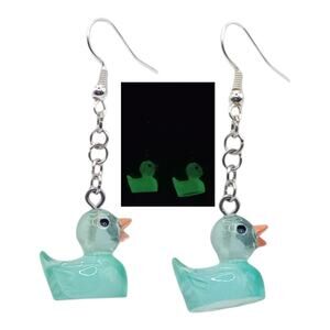 Blue Glow in the Dark Duck Earrings Rave Festival Rubber Duck Jewelry